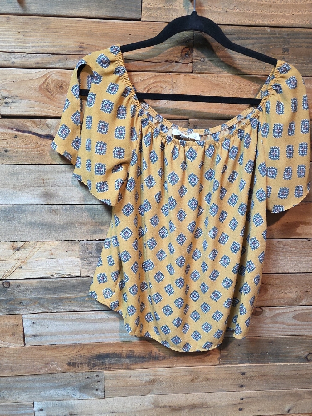 Pink Rose Yellow Printed Off-Shoulder Flutter Sleeve Blouse